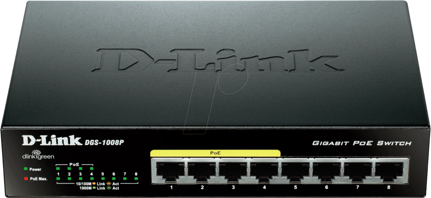 D-LINK DGS-1008P - Switch, 8-Port, Gigabit Ethernet von D-Link