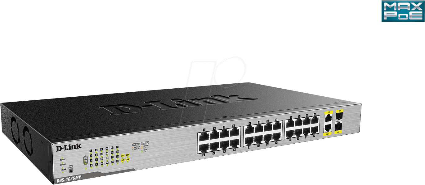 D-LINK DGS1026MP - Switch, 26-Port, Gigabit Ethernet, PoE+, 2x RJ45/SFP von D-Link