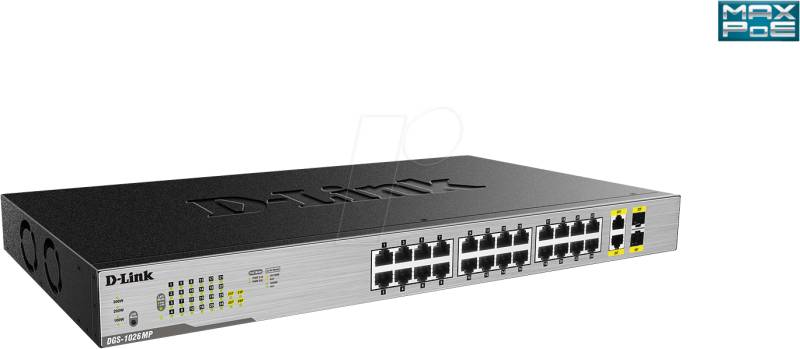 D-LINK DGS1026MP - Switch, 26-Port, Gigabit Ethernet, PoE+, 2x RJ45/SFP von D-Link