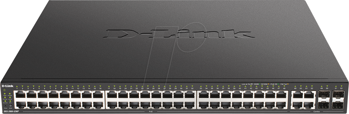 D-LINK DGS2052MP - Switch, 52-Port, Gigabit Ethernet, RJ45/SFP, PoE+ von D-Link