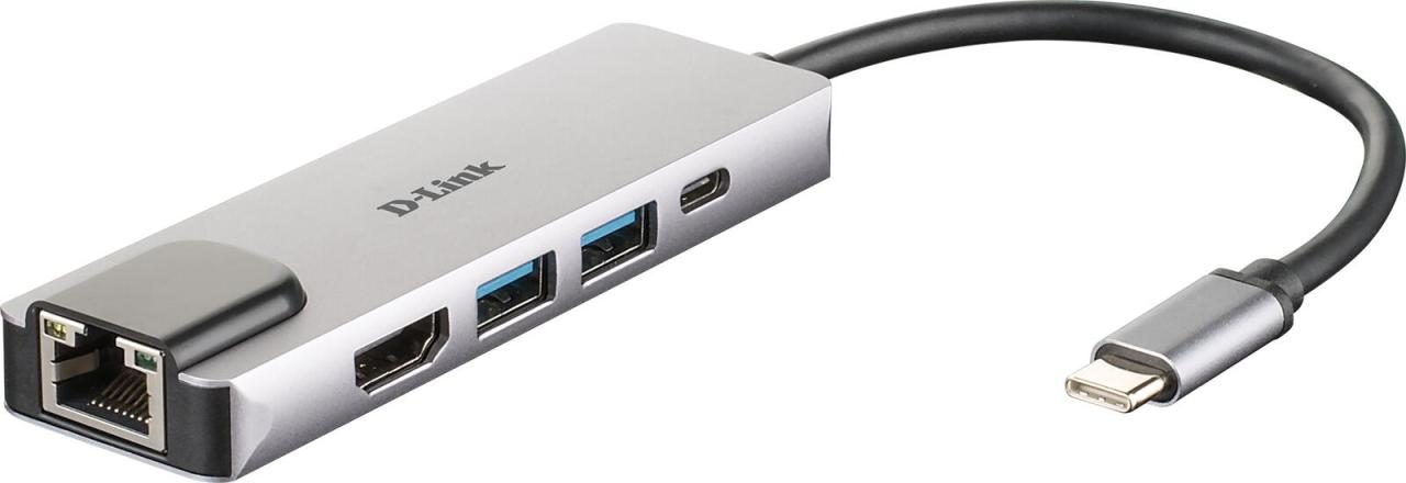 D-Link 5-In-1 USB-C Hub mit HDMI/Ethernet und USB-C Thunderbolt 3 Dockingstation von D-Link