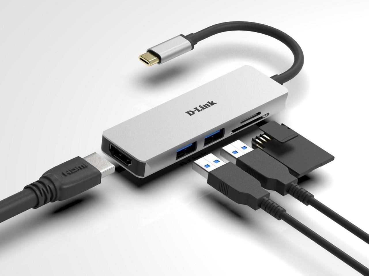 D-Link 5-In-1 USB-C Hub mit HDMI/Kartenleser und USB-C Thunderbolt 3 von D-Link