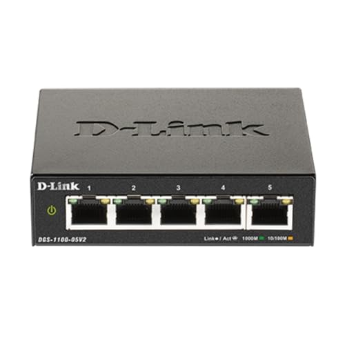 D-Link 5-Port Gigabit Smart Managed Switch | 5GbE Ports | L2 | VLANs | Web Managed | Desktop | Lüfterlos | NDAA konform | Lebenslange Garantie (DGS-1100-05V2) von D-Link