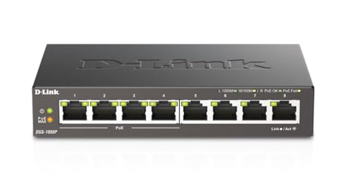 D-Link DGS-1008P Switch – Netzwerk-Switch (4 Eingänge, 10/100/1000 Mbps, 16 Gbit/s, Schwarz, 0 – 50 °C,-40 – 70 °C) von D-Link