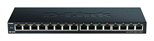 D-Link DGS-1016S 16-Port Gigabit Unmanaged Switch, lüfterlos, Low Profile, Metallgehäuse, Desktop/Wandhalterung, Plug-and-Play, 802.1p QoS, 802.3az EEE schwarz DGS-1016S von D-Link