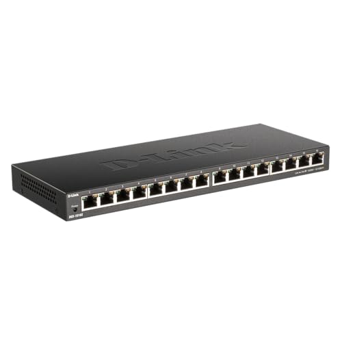 D-Link DGS-1016S 16-Port Unmanaged Gigabit Switch (ohne Lüfter, Low Profile Metallgehäuse, Desktop / Wandmontage, Plug-and-Play, 802.1p QoS, 802.3az EEE), schwarz von D-Link