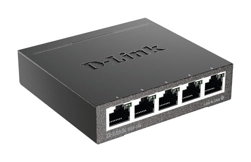 D-Link DGS-105 5 Ports Layer2 Gigabit Switch (bis zu 2000 Mbit/s Datenübertragung pro Port, einfache Plug und Play-Installation, energiesparende Funktionen, lüfterlos, Metallgehäuse) schwarz von D-Link