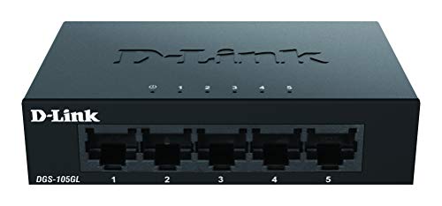 D-Link DGS-105GL 5-Port Unmanaged Gigabit Switch (ohne Lüfter, Low Profile Metallgehäuse, Desktop, Plug-and-Play, QoS, 802.3az EEE), Black von D-Link