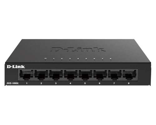 D-Link DGS-108GL 8-Port Unmanaged Gigabit Switch (ohne Lüfter, Low Profile Metallgehäuse, Desktop, Plug-and-Play, QoS, 802.3az EEE), Black von D-Link
