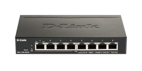 D-Link DGS-1100-08PV2, 8-Port Layer 2 Gigabit PoE Smart Switch (8 x 10/100/1000 Mbit/s BaseT PoE Port, 64W PoE Kapazität, lüfterlos, Metallgehäuse) von D-Link