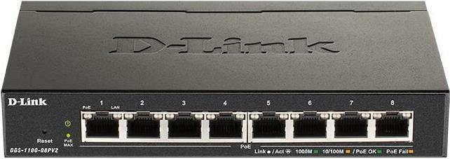 D-Link DGS 1100-08PV2 - Switch - Smart - 8 x 10/100/1000 (PoE) - Desktop - PoE (64 W) von D-Link