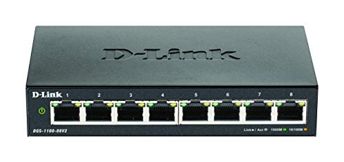 D-Link DGS-1100-08V2, 8-Port Layer 2 Smart Managed Gigabit Switch, (8 x 10/100/1000 Mbit/s BaseT Port, lüfterlos, Metallgehäuse), schwarz von D-Link