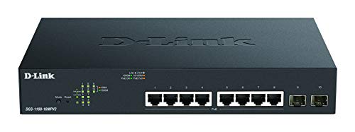 D-Link DGS-1100-10MPV2, 10-Port Layer 2 Gigabit PoE Smart Switch (8 x 10/100/1000 Mbit/s BaseT PoE Port, 130W PoE Kapazität, 2 x SFP Port, lüfterlos, Metallgehäuse) von D-Link