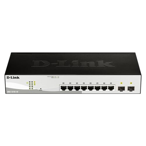 D-Link DGS-1210-10 10-Port Gigabit Smart Switch (8 x 10/100/1000 Mbit/s Base-T-Ports, 2 x 100/1000 Mbit/s SFP-Ports), schwarz / grau von D-Link