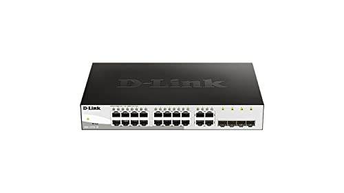 D-Link DGS-1210-16/E 16-Port Smart Managed Gigabit Switch (16x 10/100/1000Mbit/s, 4x Glasfaser SFP/Combo Slots, lüfterlos & energiesparend) - Nur EU-Netzkabel, Schwarz/Grau von D-Link