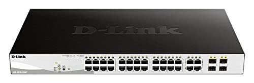 D-Link DGS-1210-28MP/E 28-Port PoE+ Gigabit Smart Managed Switch (24 x 10/100/1000 Base-T PoE-Ports und 4 x 100/1000 Mbit/s SFP Combo-Ports, 370W PoE-Kapazität) - Nur EU-Netzkabel von D-Link