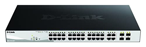 D-Link DGS-1210-28P, 28-Port Smart Managed PoE Gigabit Switch (24 x 10/100/1000 Mbit/s BaseT PoE Port, 4 x TP Combo Port/SFP Slot, 193W PoE Kapazität) - Nur EU-Netzkabel von D-Link