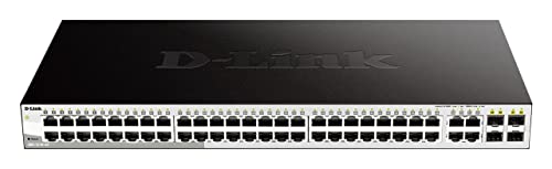D-Link DGS-1210-52MP/E 52-Port Gigabit Smart+ Managed Switch (48 x 10/100/1000 Base-T PoE-Ports und 4 x 100/1000 Mbit/s SFP Combo-Ports, 370 W PoE-Kapazität) - Nur EU-Netzkabel von D-Link