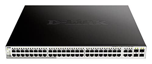 D-Link DGS-1210-52MP/E 52-Port Gigabit Smart+ Managed Switch (48 x 10/100/1000 Base-T PoE-Ports und 4 x 100/1000 Mbit/s SFP Combo-Ports, 370 W PoE-Kapazität) - Nur EU-Netzkabel von D-Link