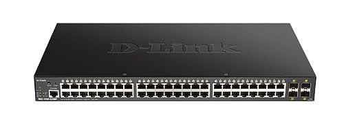 D-Link DGS-1250-52XMP, 52-Port Layer 2/3 Smart Managed PoE Gigabit Switch (48 x 10/100/1000 Mbit/s BaseT PoE+ Port, 4 x 10G SFP+ Slot, 370W PoE-Kapazität, 19" Metallgehäuse), Schwarz von D-Link