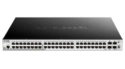 D-Link DGS-1510-52XMP, 52-Port Layer 2/3 Smart Managed PoE Gigabit Stack Switch (48 x 10/100/1000 Mbit/s BaseT PoE+ Port, 4 x 10G SFP+ Slot, 370W PoE Kapazität, 19" Metallgehäuse) von D-Link