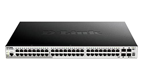 D-Link DGS-1510-52XMP/E, 52-Port Smart Managed PoE+ Gigabit Stack Switch (48 x 10/100/1000 Mbit/s BaseT PoE+ Port, 4 x 10G SFP+ Slot, 370W PoE Kapazität, 19" Metallgehäuse) - Nur EU-Netzkabel von D-Link