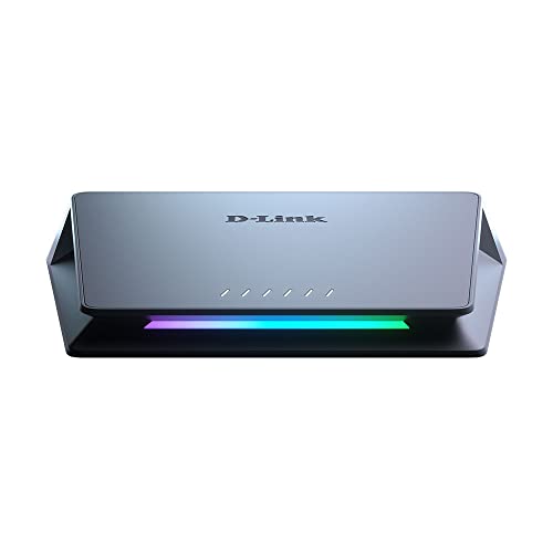 D-Link DMS-106XT 6-Port Multi-Gigabit Unmanaged Switch (5 x 2.5 Gigabit Ethernet, 1 x 10 Gigabit Ethernet, RGB-Beleuchtung bei Turbo Mode, Aluminium Gehäuse, lüfterlos, IGMP Snooping, Port-Base QoS) von D-Link