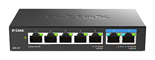 D-Link DMS-107/E 7-Port Multi-Gigabit Unmanaged Switch (2x 2,5G und 5x 1G Ports, lüfterlos, Low Profile, kompaktes Metallgehäuse, QoS, Plug and Play) von D-Link