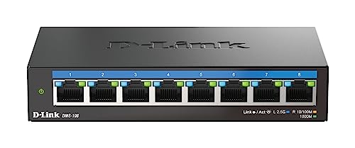 D-Link DMS-108 8-Port Multi-Gigabit Unmanaged Desktop Switch (8X 2,5G Ports, Lüfterlos, Kompakt, Metal Gehäuse, QoS, Plug and Play) von D-Link