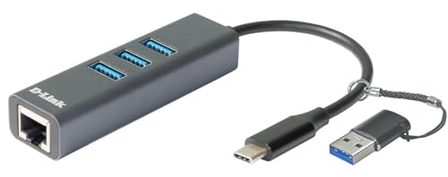 D-Link DUB-2332 USB-C/USB auf Gigabit Ethernet Adapter mit 3 USB 3.0 Ports (USB-C Thunderbolt oder 3.0 auf RJ45 Gigabit LAN für PC, MacBook Pro, MacBook Air, iPad Pro, Chromebook, Surface Pro u.w.) von D-Link