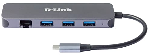 D-Link DUB-2334 5-in-1 USB-C Hub mit Power Delivery (PD 60W, Gigabit Ethernet, 3 USB 3.0 Ports, for PC, MacBook Pro, MacBook Air, iPad Pro, Chromebook, Surface Pro u.w.) von D-Link