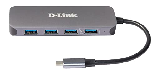 D-Link DUB-2340 USB-C auf 4-Port USB 3.0 Hub mit Power Delivery (60W PD, 4 USB 3.0 Ports (1 Support Quick Charge BC1.2) für PC, MacBook Pro, MacBook Air, iPad Pro, Chromebook, Surface Pro u.w.) von D-Link