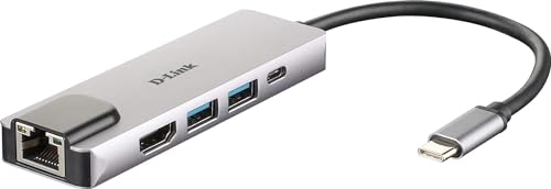 D-Link DUB-M520 USB Typ C Hub 5 in 1 USB C Adapter mit HDMI 4K und 1080p, 2X USB3.0/USB2.0, 1x USB C Ladeanschluss bis zu 60W und Daten von D-Link