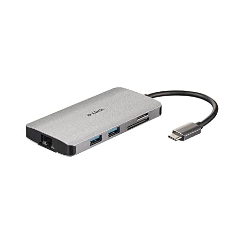 D-Link DUB-M810 8 in 1 USB C Hub (USB C Adapter mit HDMI 4K und 1080p, 3x USB 3 / USB 2, 1x Netzwerkanschluss 1Gbit/s, microSD-/SD- Kartenleser, 1x USB C zum Laden und für Daten bis 100W) von D-Link