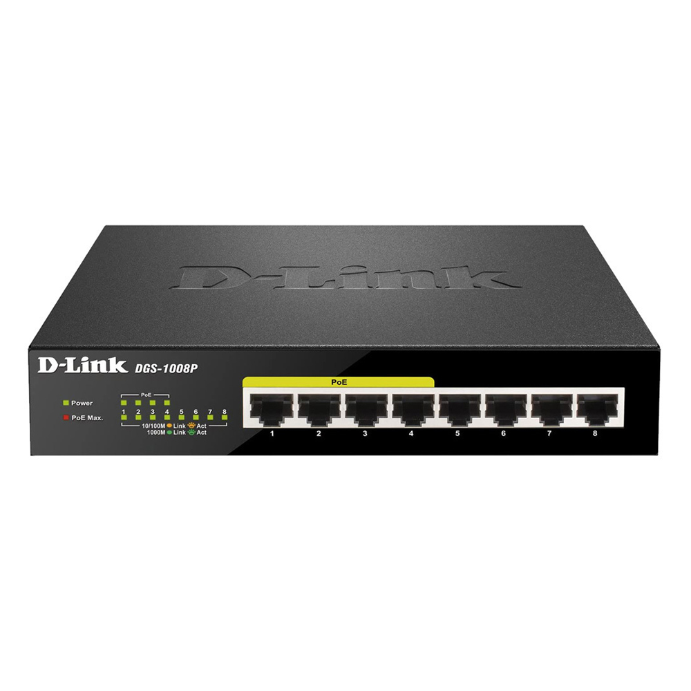 D-Link Gigabit PoE Unmanaged Switch (DGS-1008P) [8x Gigabit LAN davon 4x PoE, 68W Power-Budget, Plug & Play] von D-Link