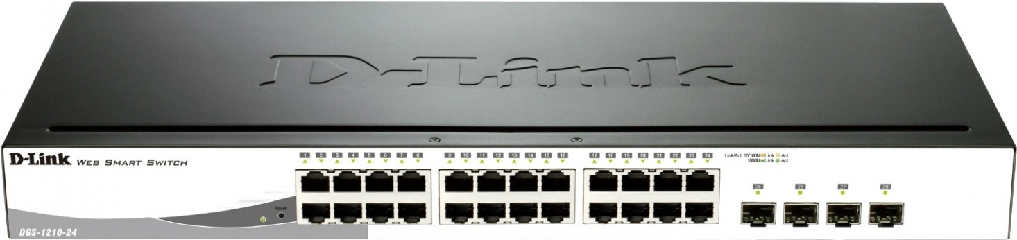 D-Link Web Smart DGS-1210-24 - Switch - 24 Anschlüsse - Ethernet, Fast Ethernet, Gigabit Ethernet - 10Base-T, 100Base-TX, 1000Base-T + 4 x SFP, gemeinsam genutzt (frei) - 1U - extern (DGS-1210-24) von D-Link