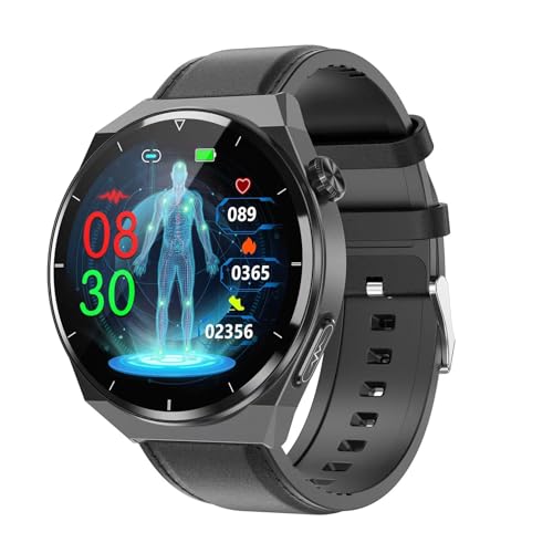 D'llesell TK20 Smartwatch, EKG-Blutdruck, Blutsauerstoff, Herzfrequenz,SpO2，Schrittzähler, Überwachung Der Körpertemperatur Multifunktions Sportarmband (Schwarz + Leder) von D'llesell