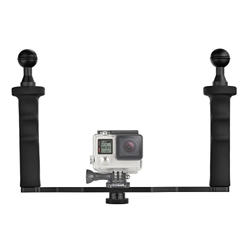 D&F Aluminiumlegierung Dual Handheld Handgriff Video Stabilisator für GoPro 6/5/4/3 + / 3 SJCAM SJ4000 / 5000/6000 Xioao Yi 24 Karat & Kamera Camcorder LED Licht & Unterwasser Dome von D&F