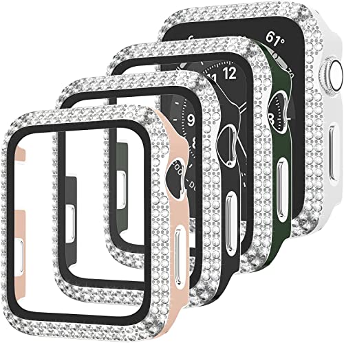 [4 Stück] Strass-Schutzhülle kompatibel für Apple Watch Serie 3 42 mm Silber Dual-Tone Bumper Case Anti-Kratzer gehärtetes Glas Displayschutzfolie Sparkling Bling Hülle für Damen Herren iWatch 42 mm von D & K Exclusives