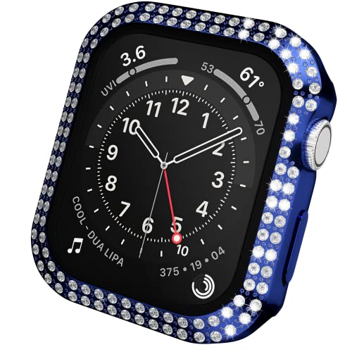 Crystal Diamond Bling Cases Compatible with Apple Watch Series 3 2 1 38mm Accessories Rhinestone Hard PC Tempered Glass Screen Protector Ultra Thin Protective Cover for iWatch Women Men, Blue von D & K Exclusives