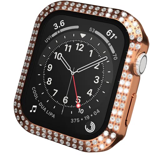 Crystal Diamond Bling Cases Compatible with Apple Watch Series 3 2 1 42mm Built-in Tempered Glass Screen Protector, Rhinestone Hard PC Ultra Thin Protective Cover for iWatch Women Men, Gold von D & K Exclusives
