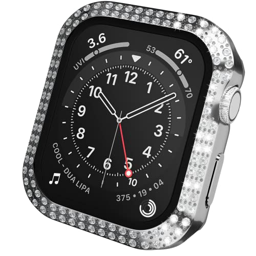 Crystal Diamond Bling Hüllen Kompatibel mit Apple Watch Series SE 6 5 4 40 mm Eingebauter Displayschutz aus gehärtetem Glas, Strass Harter PC Ultradünne Schutzhülle für iWatch Damen Herren, Silber von D & K Exclusives