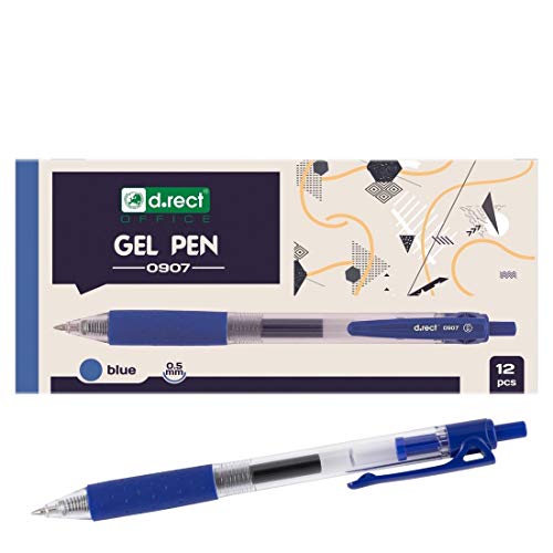 D.RECT 0907 12 Stück | Gelschreiber Druckgelschreiber | Gelstifte feine Spitze | Gummierte Grip Blau von D.RECT