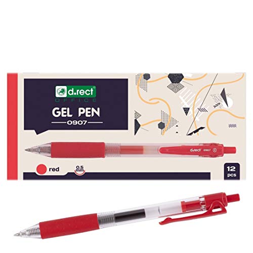D.RECT 0907 12 Stück | Gelschreiber Druckgelschreiber | Gelstifte feine Spitze | Gummierte Grip Rot von D.RECT