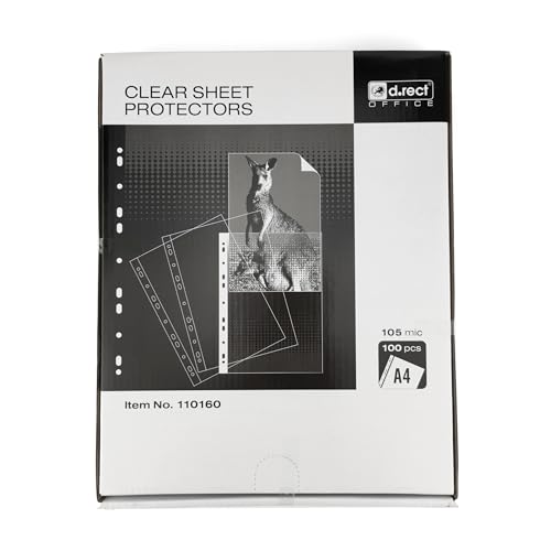 D.RECT 100 Stück Prospekthüllen, Dokumentenhüllen, 105 µm/Mic/Mikron Stärke: 0,105 mm, 230x302 mm, Kartonverpackung, glasklar von D.RECT