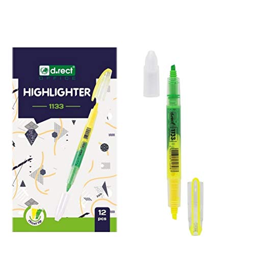 D.RECT 1133 Textmarker mit Schrägkeilspitze Doppelspitzen-Highlighter Gelb Grün x 12 Stück 110725 von D.RECT