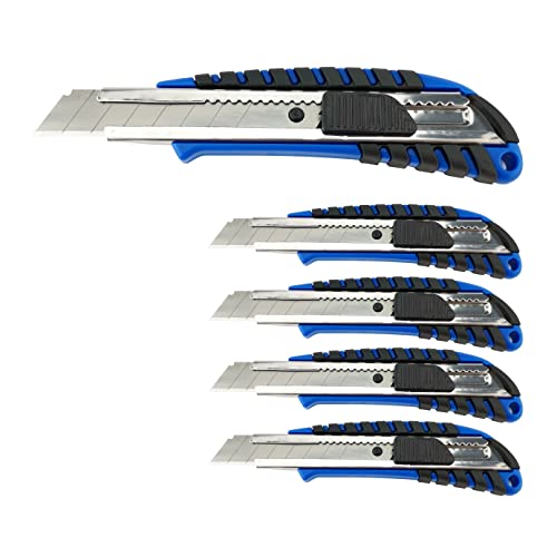 D.RECT 2049 SET 5 Stücke Cuttermesser mit Metallführung Klinge 18mm mit gummiertem Griff Teppichmesser Universalmesser Profi Cutter/Messer, Blau D.RECT 2049 SET 5 Stücke Cuttermesser mit Metallführung Klinge 18mm mit gummiertem Griff Teppichmesser Universalmesser Profi Cutter/Messer, Blau von D.RECT