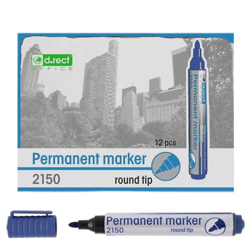 D.RECT 2150 Marker Permanent | Permanentmarker Wasserfest mit Rundspitze | Stifte Bunt Wasserfest | Wasserfeste Stifte für Viele Oberflächen 12 Stück - Blau von D.RECT