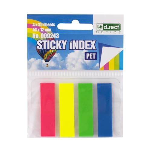 D.RECT 30 Verpackungen Haftstreifen Pagemarker Index Haftmarker Film Textstreifen PET-Folie 12x43mm 4x35 Stück von D.RECT
