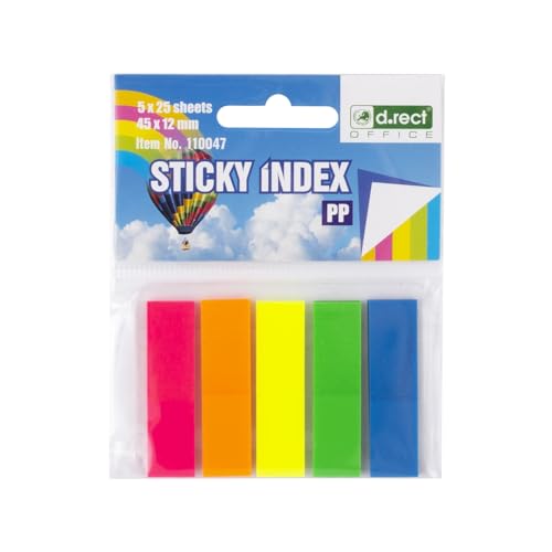 D.RECT 30 Verpackungen Haftstreifen Pagemarker Index Haftmarker Film Textstreifen PET-Folie 12x45mm 5x25 Stück von D.RECT